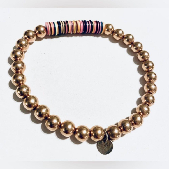 Gold Bead Bracelet with Colored Discs - Picture 3 of 4